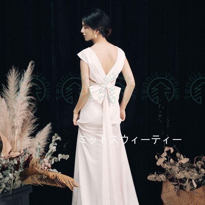 ウエディングドレス Aラインドレス ロング丈 結婚式 リボン 花嫁 シンプル 披露宴 前撮り ブライ
