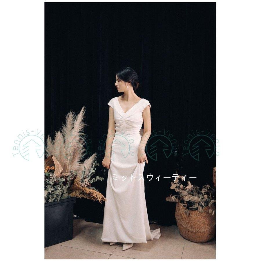 ウエディングドレス Aラインドレス ロング丈 結婚式 リボン 花嫁 シンプル 披露宴 前撮り ブライ