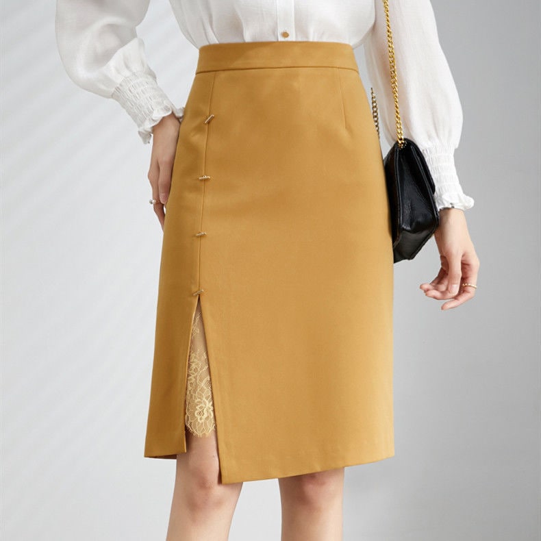 話題！サテンスカート 春夏 女性 ハイウエスト スリット レース スカート タイトスカート 通勤