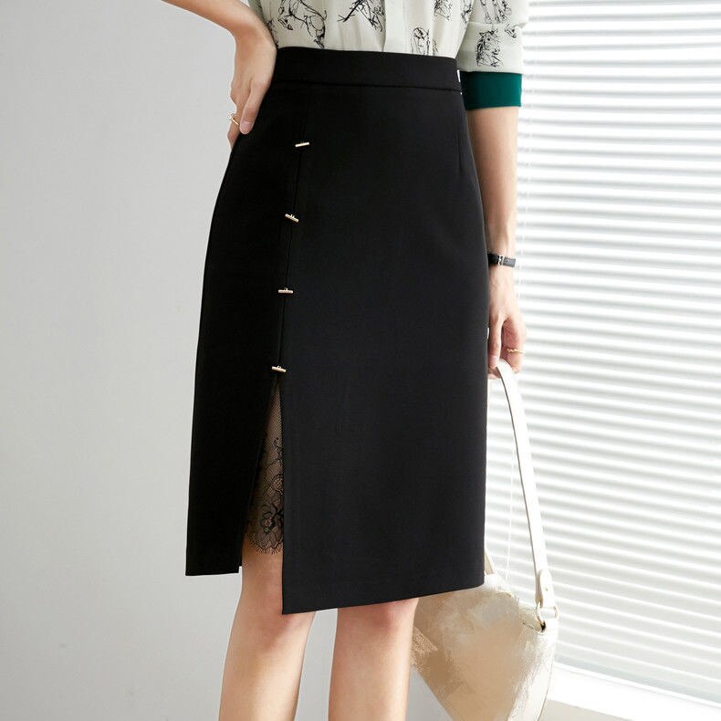 話題！サテンスカート 春夏 女性 ハイウエスト スリット レース スカート タイトスカート 通勤