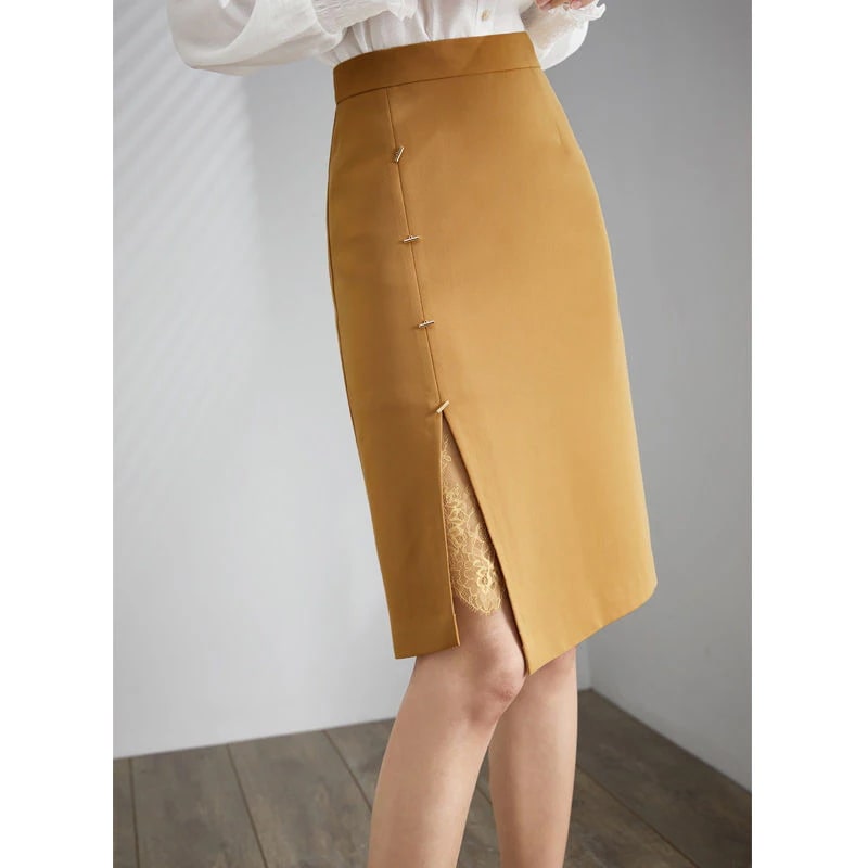 話題！サテンスカート 春夏 女性 ハイウエスト スリット レース スカート タイトスカート 通勤