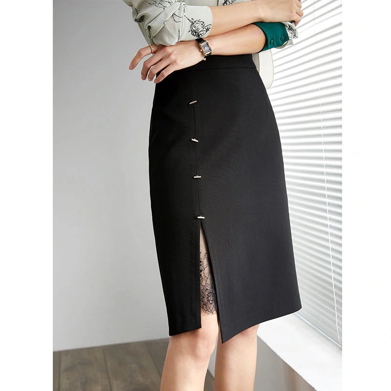 話題！サテンスカート 春夏 女性 ハイウエスト スリット レース スカート タイトスカート 通勤