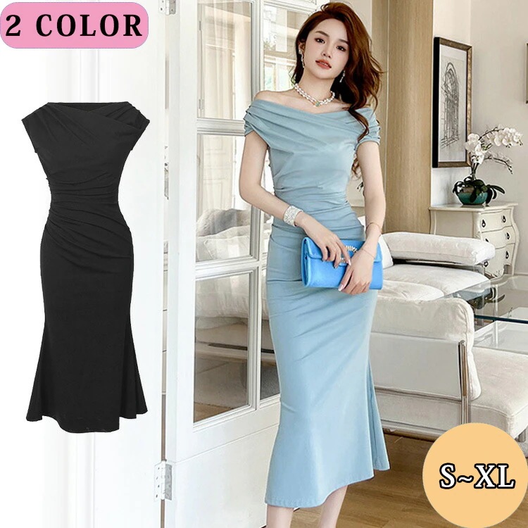 タイトワンピ オフショルダー マーメイド 無地 全2色 黒 タイト ワンピース 半袖 ブルー ブラック 黒ワンピ きれいめワンピ ドレスワンピ 成人式 卒業式 春 夏 結婚式 二次会 タイトワンピ オフショルダー マーメイド 無地 全2色 黒 タイト ワンピース 半袖 ブルー ブラック 黒ワンピ きれいめワンピ ドレスワンピ 成人式 卒業式 春 夏 結婚式 二次会