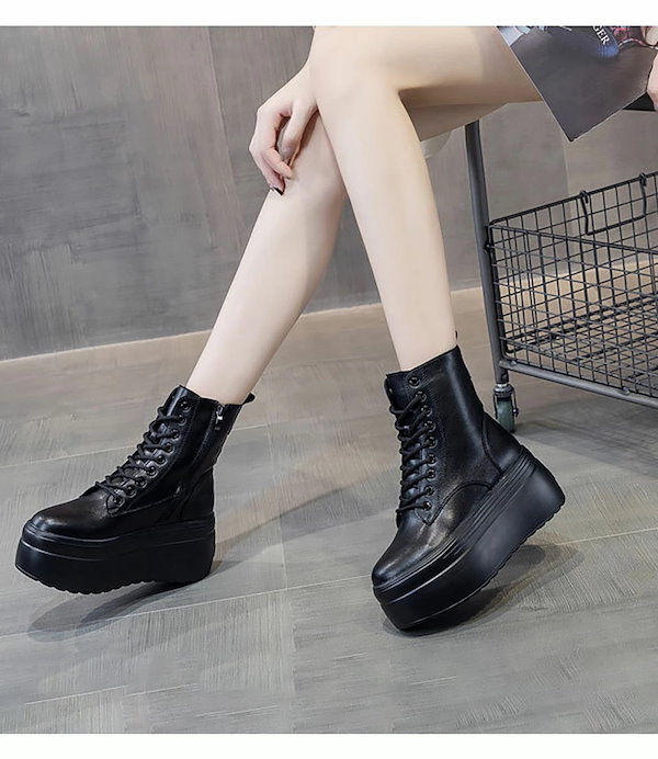 【じょん】厚底ブーツ Qoo10] ブーツ レディース 厚底 ショートブーツ