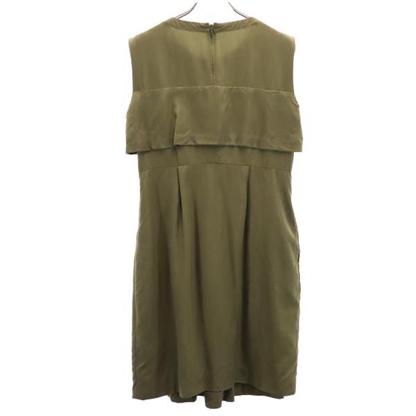 日本製 ノースリーブ デザイン ワンピース 2 カーキグリーン バックジップ レディース