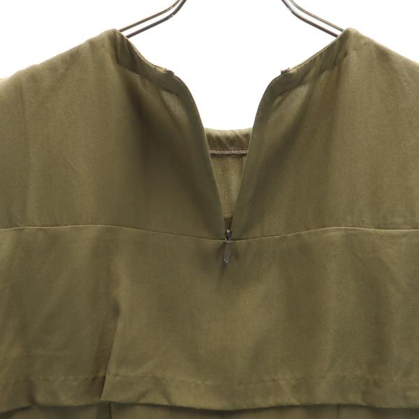 日本製 ノースリーブ デザイン ワンピース 2 カーキグリーン バックジップ レディース