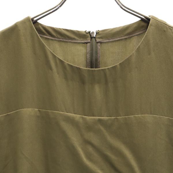 日本製 ノースリーブ デザイン ワンピース 2 カーキグリーン バックジップ レディース