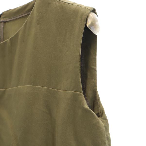日本製 ノースリーブ デザイン ワンピース 2 カーキグリーン バックジップ レディース