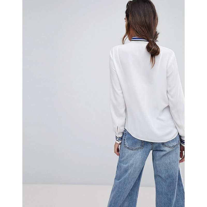 シスレー レディース トップス ブラウス・シャツ【Sisley Blouse With Contrast Colour Trims】White シスレー レディース トップス ブラウス・シャツ【Sisley Blouse With Contrast Colour Trims】White