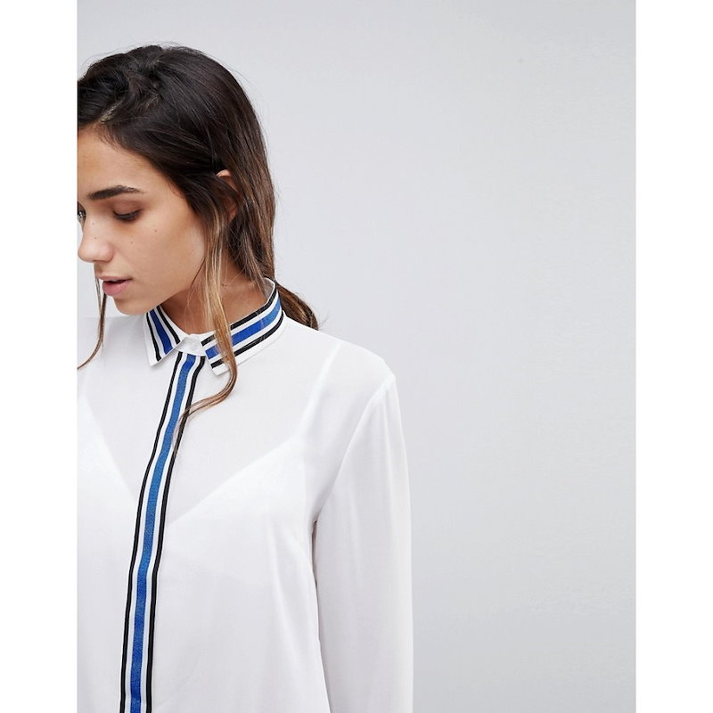 シスレー レディース トップス ブラウス・シャツ【Sisley Blouse With Contrast Colour Trims】White シスレー レディース トップス ブラウス・シャツ【Sisley Blouse With Contrast Colour Trims】White