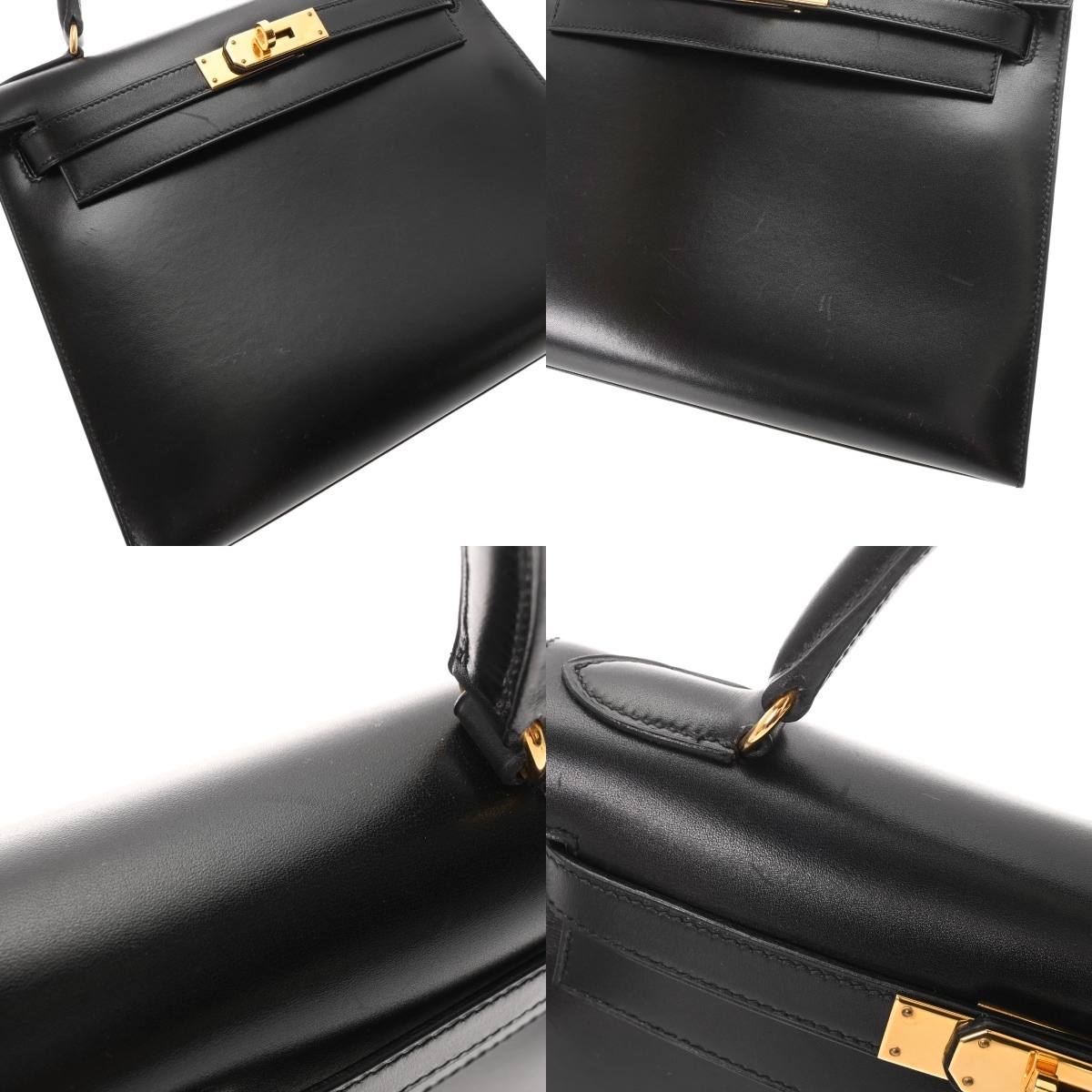 ケリー 28 外縫い 2WAY ブラック C刻印(1999年頃) レディース ボックスカーフ ハンドバッグ ABランク 中古 銀蔵