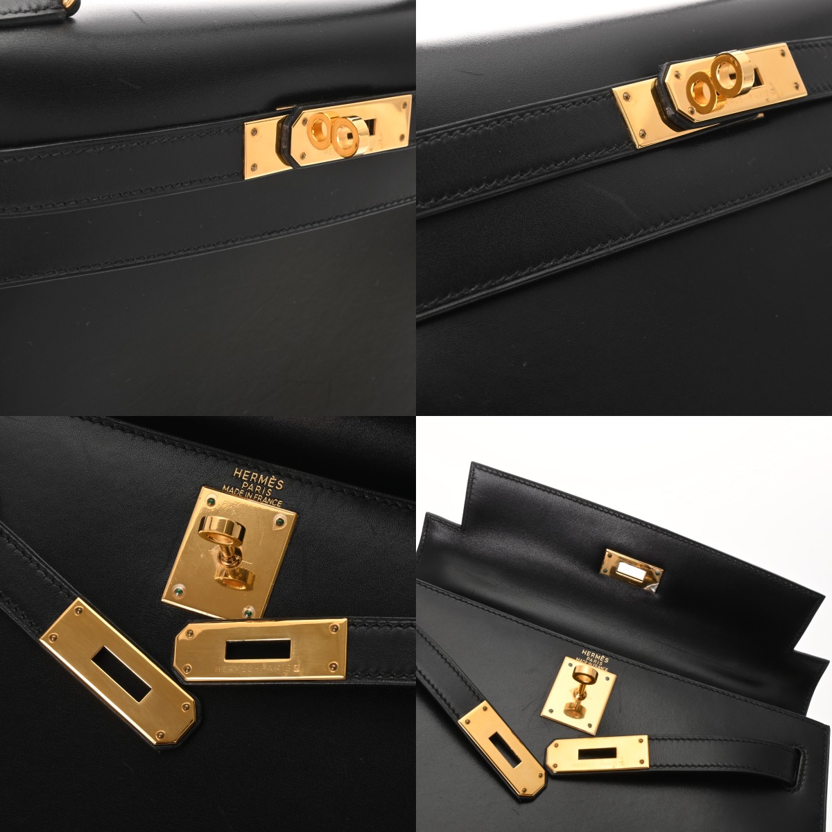 ケリー 28 外縫い 2WAY ブラック C刻印(1999年頃) レディース ボックスカーフ ハンドバッグ ABランク 中古 銀蔵