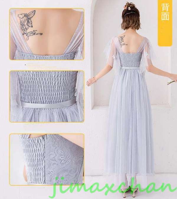 サマー　５色選　パーティードレス ワンピース　結婚式 ブライズメイド ドレス　Aライン ベアトップ　ロング　安い　花嫁