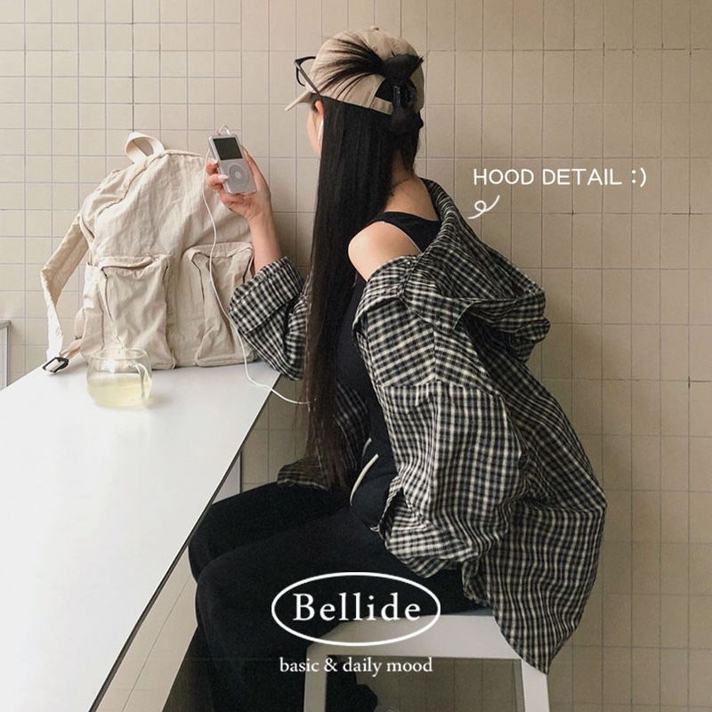 [MADE] カジュアルオーバーフィットフードチェックシャツ bs1164