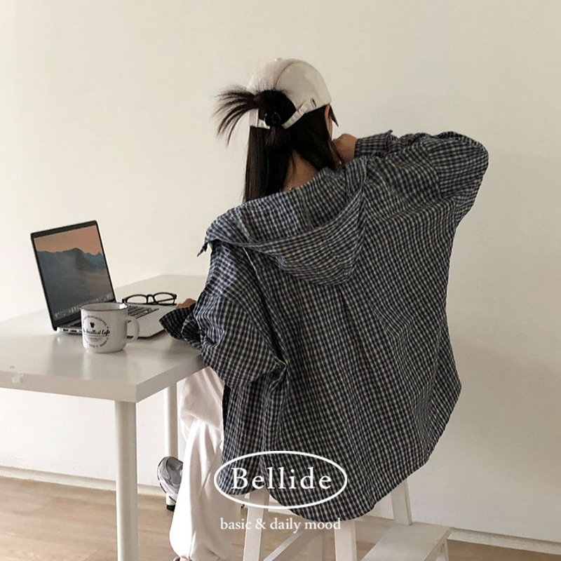 [MADE] カジュアルオーバーフィットフードチェックシャツ bs1164