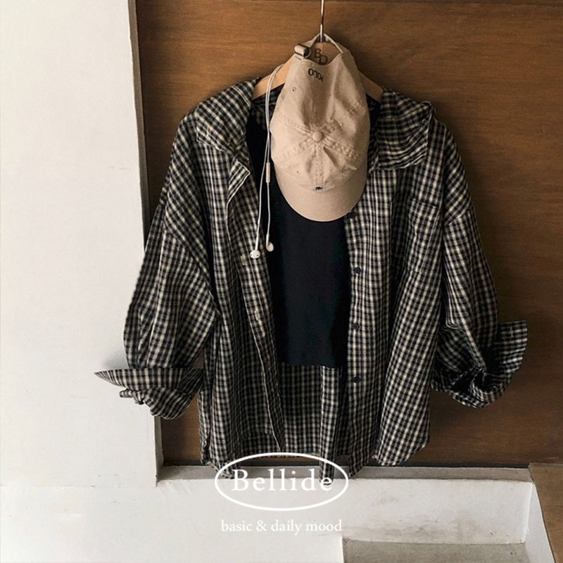 [MADE] カジュアルオーバーフィットフードチェックシャツ bs1164