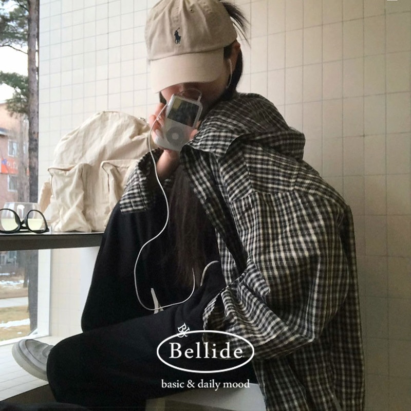 [MADE] カジュアルオーバーフィットフードチェックシャツ bs1164