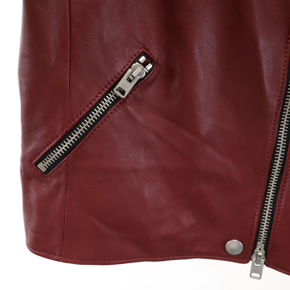 F33830 ダブルライダースジャケット S レッド レザージャケット レディース 古着