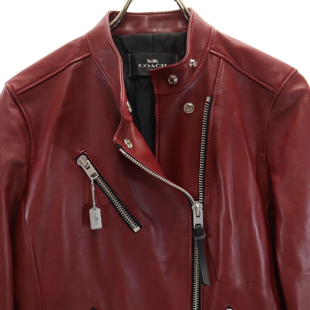F33830 ダブルライダースジャケット S レッド レザージャケット レディース 古着