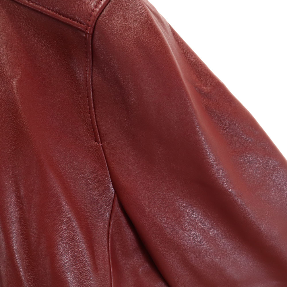 F33830 ダブルライダースジャケット S レッド レザージャケット レディース 古着