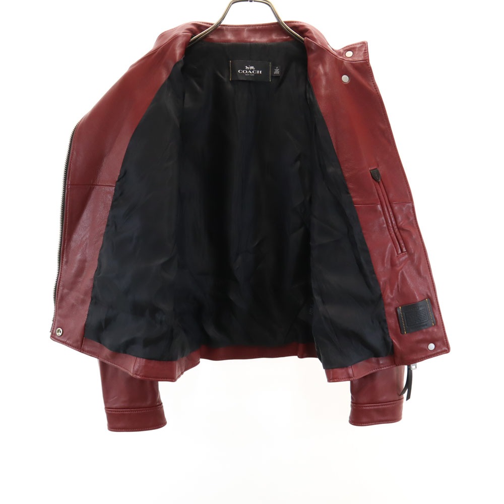 F33830 ダブルライダースジャケット S レッド レザージャケット レディース 古着
