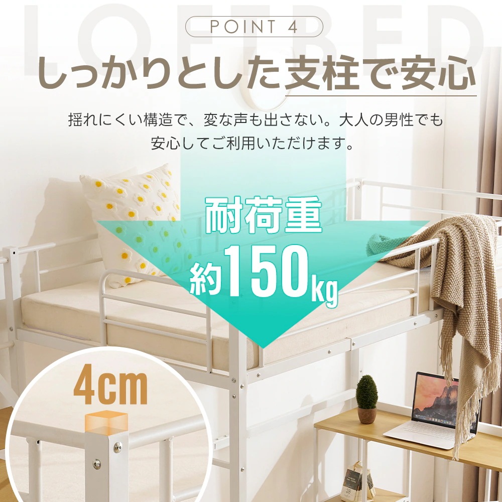 146【元SKU:N509SA194501B・ホワイト・メッシュ床板】システムベット ロフトベッド シングル コンセント付き 収納付き デスク付き 棚付き 北欧風 スチール 耐震 146【元SKU:N509SA194501B・ホワイト・メッシュ床板】システムベット ロフトベッド シングル コンセント付き 収納付き デスク付き 棚付き 北欧風 スチール 耐震