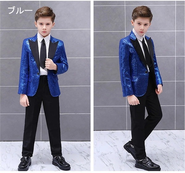キッズ ジャケット（単品）ステージ 衣装 演出 スパンコール 男の子 キッズ ダンス 王子様 演劇 コスプレ イベント 学園祭 ハロウィン キラキラ 子供 ズボン追加可 120 130 140 150