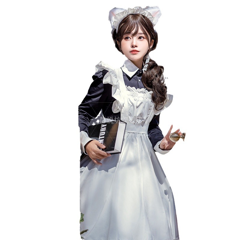 日本のメイド衣装メイド衣装黒ロングスカート柔らかい妹ロリータ長袖ロリータロリータドレスメイド衣装