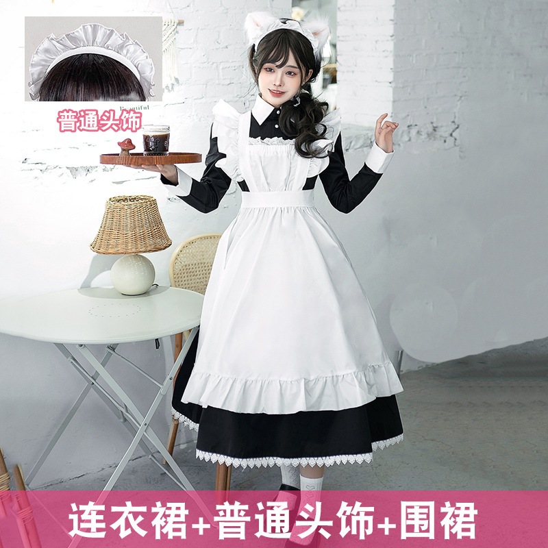 日本のメイド衣装メイド衣装黒ロングスカート柔らかい妹ロリータ長袖ロリータロリータドレスメイド衣装