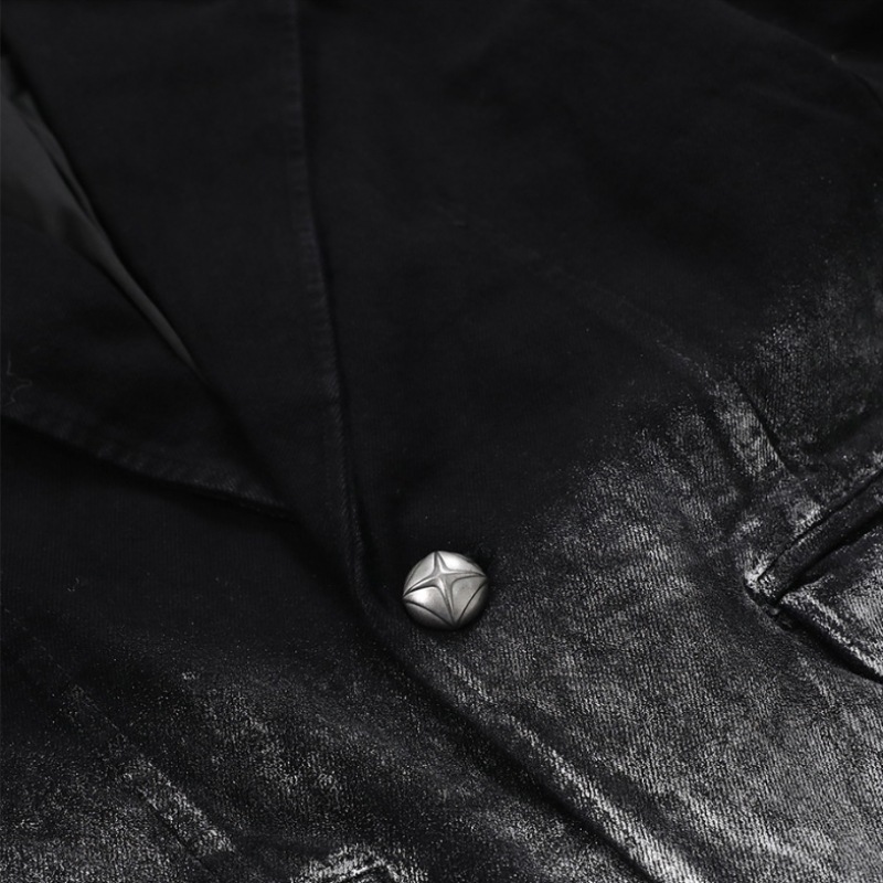 BADBLOODメタリック絵画デニムブレザーラージフィット - ブラック/シルバー BADBLOODメタリック絵画デニムブレザーラージフィット - ブラック/シルバー