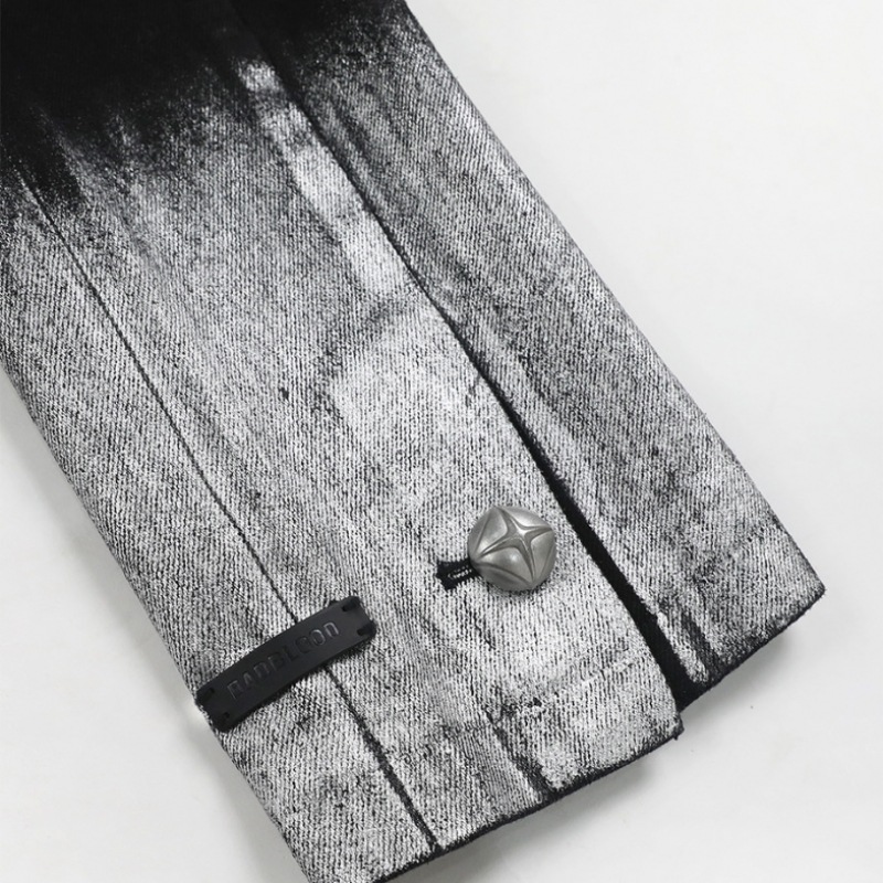 BADBLOODメタリック絵画デニムブレザーラージフィット - ブラック/シルバー BADBLOODメタリック絵画デニムブレザーラージフィット - ブラック/シルバー