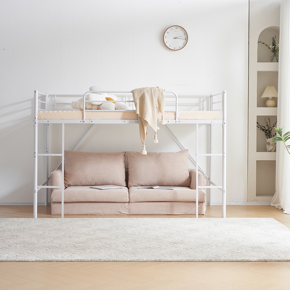 新作】【ホワイト】ロフトベッド パイプベッド シングル ベッド デスク