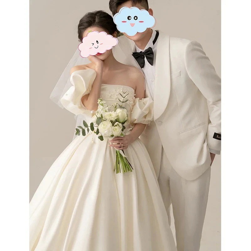 ウェディングドレス ロングドレス 結婚式 ウエディングドレス 海外 挙式 二次会 花嫁 前撮り エレガント サテン 長袖 ホワイト シンプル リゾートドレス 後撮り