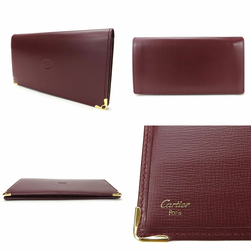 未使用✨カルティエ レザー　二つ折り財布 マストライン　ボルドー レディース カルティエ CARTIER 二つ折り財布 マストライン ボルドー