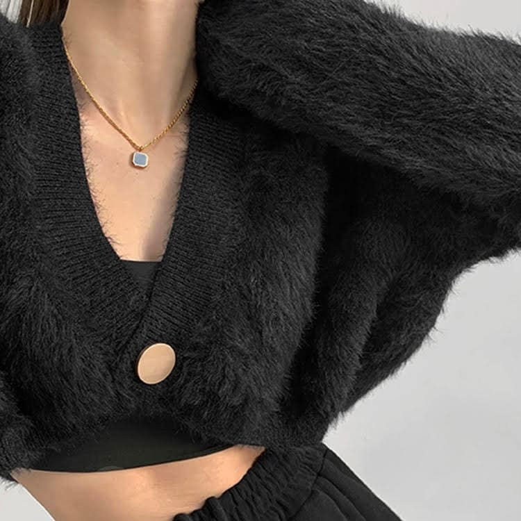 ふわふわもこもこベルベットカーディガン もこもこカーディガン ベルベットカーディガン ショート丈カーディガン カーキ 黒 ブラック 白 ホワイト 韓国 オルチャン レディース 高見えカーディガン