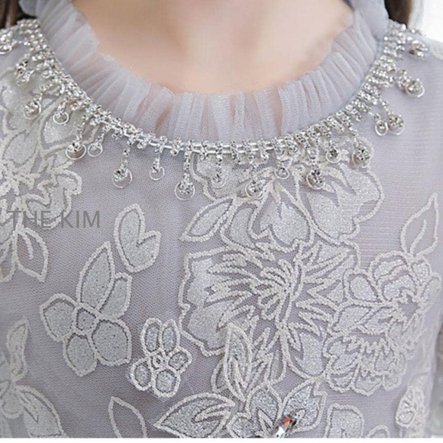 子供ドレス 発表会ドレスシルバー 袖あり ジュニア 女の子 ロング コンクール ワンピース 結婚式 キッズ 160 150 140 こども フォーマル