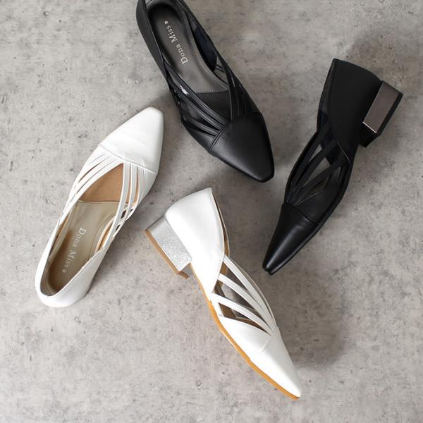 Dona Miss ドナミス パンプス ローヒール 3E ワイズ 幅広 黒 ブラック ホワイト 9002 日本製 本革 アーモンドトゥ コンフォート セール