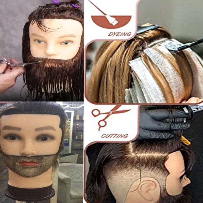 男性用の本物の人間の髪の毛のかつら,男性のマネキンの頭,美容院,トレーニング人形,ヘアスタイリング,100%