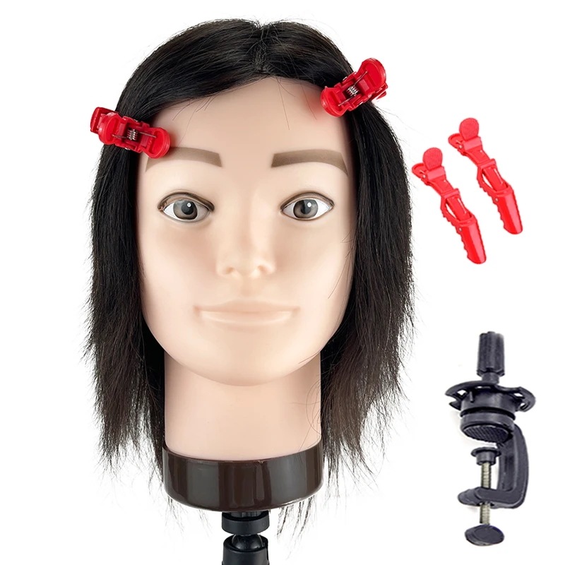 男性用の本物の人間の髪の毛のかつら,男性のマネキンの頭,美容院,トレーニング人形,ヘアスタイリング,100%