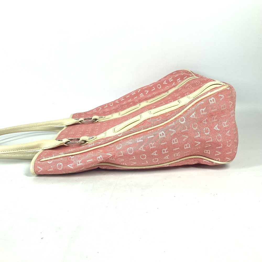 ショルダーバッグ ロゴマニア カバン 縦型 トートバッグ レザー/キャンバス ピンク