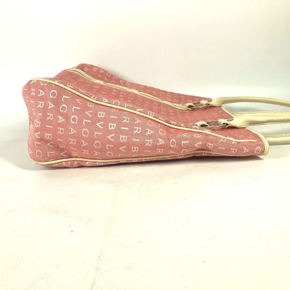 ショルダーバッグ ロゴマニア カバン 縦型 トートバッグ レザー/キャンバス ピンク