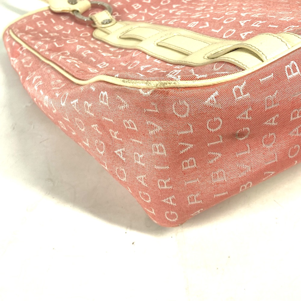 ショルダーバッグ ロゴマニア カバン 縦型 トートバッグ レザー/キャンバス ピンク