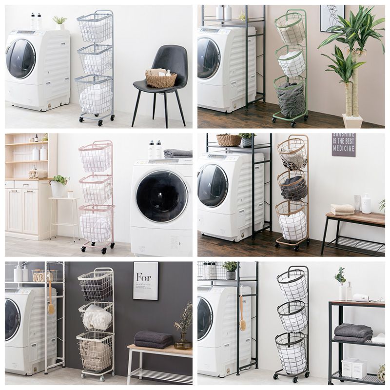 ランドリーラック 3段 おしゃれ 角型バスケット3個 キャスター付き ランドリーラック 3段 おしゃれ 角型バスケット3個 キャスター付き