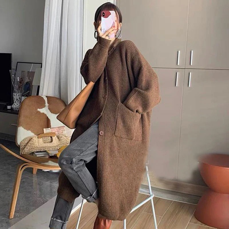 初秋 ニットカーディガン 韓国ファッション ロングカーディガン 体型カバー 暖かい セーター レディース 着痩せ 百掛け冬ニットトップス 秋アウター
