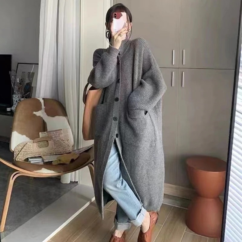 初秋 ニットカーディガン 韓国ファッション ロングカーディガン 体型カバー 暖かい セーター レディース 着痩せ 百掛け冬ニットトップス 秋アウター