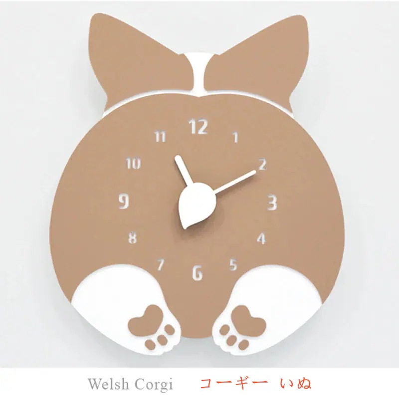 掛け時計 コーギー 壁掛け時計 いぬ 犬 静音 おしゃれ かわいい 可愛い 子供 黄色 部屋