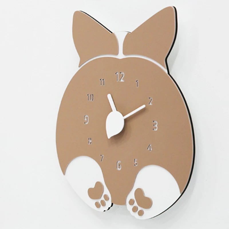 掛け時計 コーギー 壁掛け時計 いぬ 犬 静音 おしゃれ かわいい 可愛い 子供 黄色 部屋