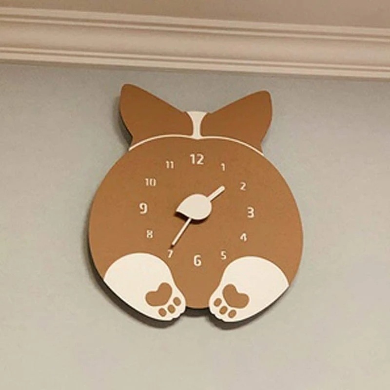 掛け時計 コーギー 壁掛け時計 いぬ 犬 静音 おしゃれ かわいい 可愛い 子供 黄色 部屋