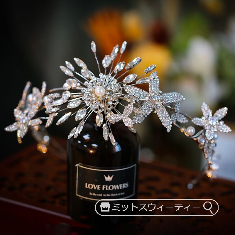 カチューシャ ヘッドドレス ヘアアクセサリー ラインストーン ヘアコサージュ ウェディングアクセサリ