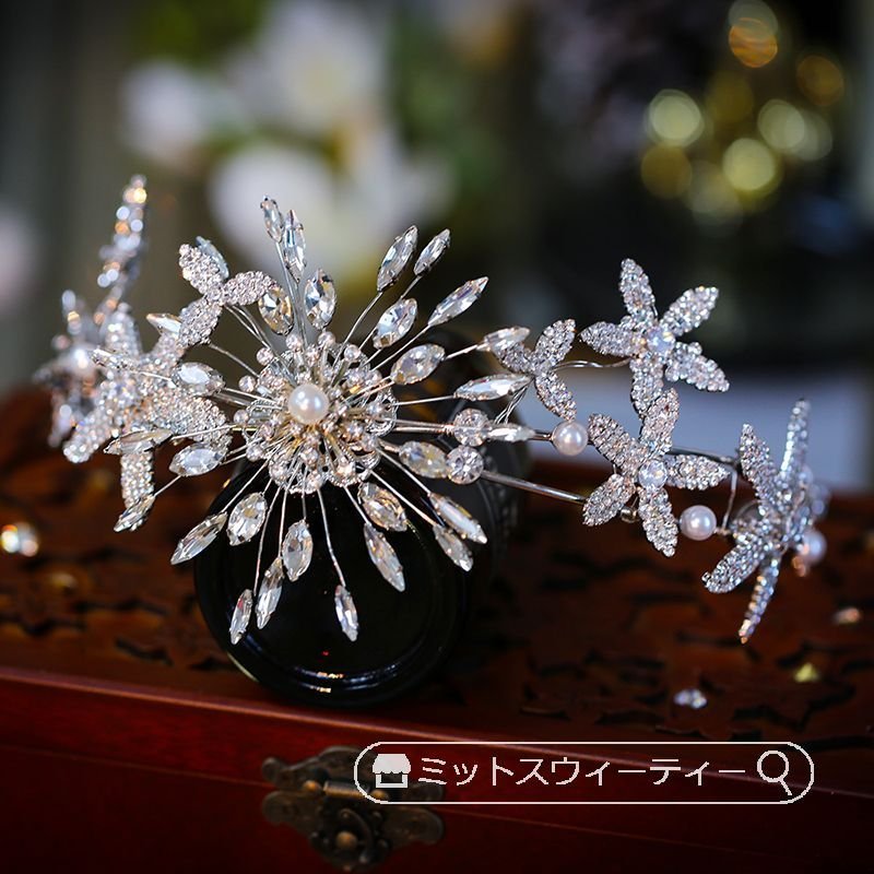 カチューシャ ヘッドドレス ヘアアクセサリー ラインストーン ヘアコサージュ ウェディングアクセサリ